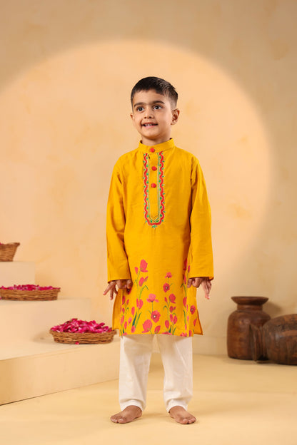 BOY 2 PC GULABO KURTA SET - MUSTARD YELLOW