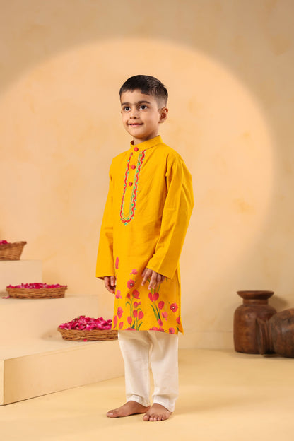 BOY 2 PC GULABO KURTA SET - MUSTARD YELLOW