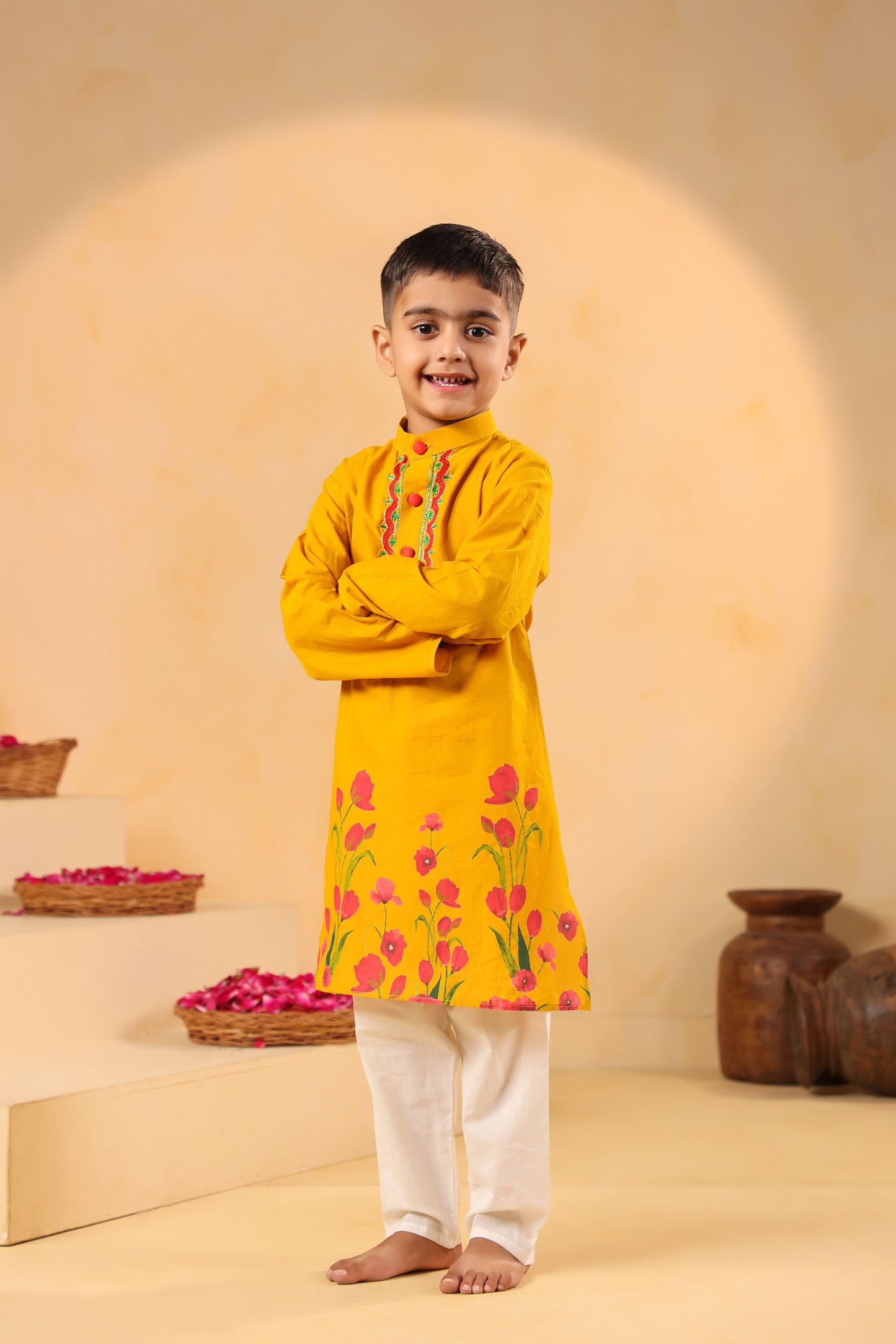 BOY 2 PC GULABO KURTA SET - MUSTARD YELLOW