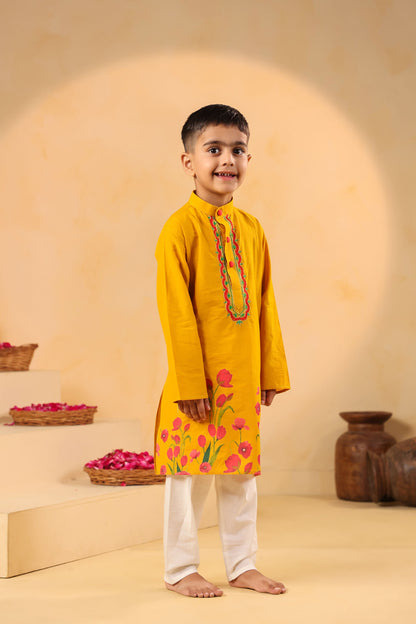 BOY 2 PC GULABO KURTA SET - MUSTARD YELLOW