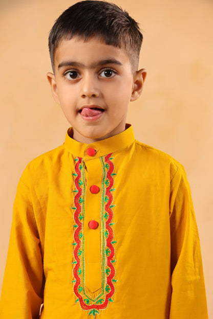 BOY 2 PC GULABO KURTA SET - MUSTARD YELLOW