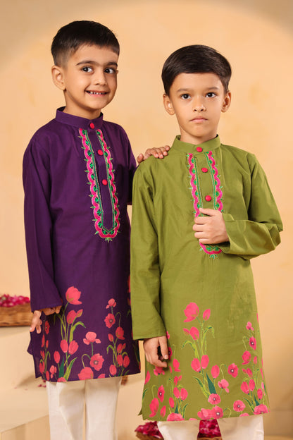 BOY 2 PC GULABO KURTA SET - MEHANDI GREEN