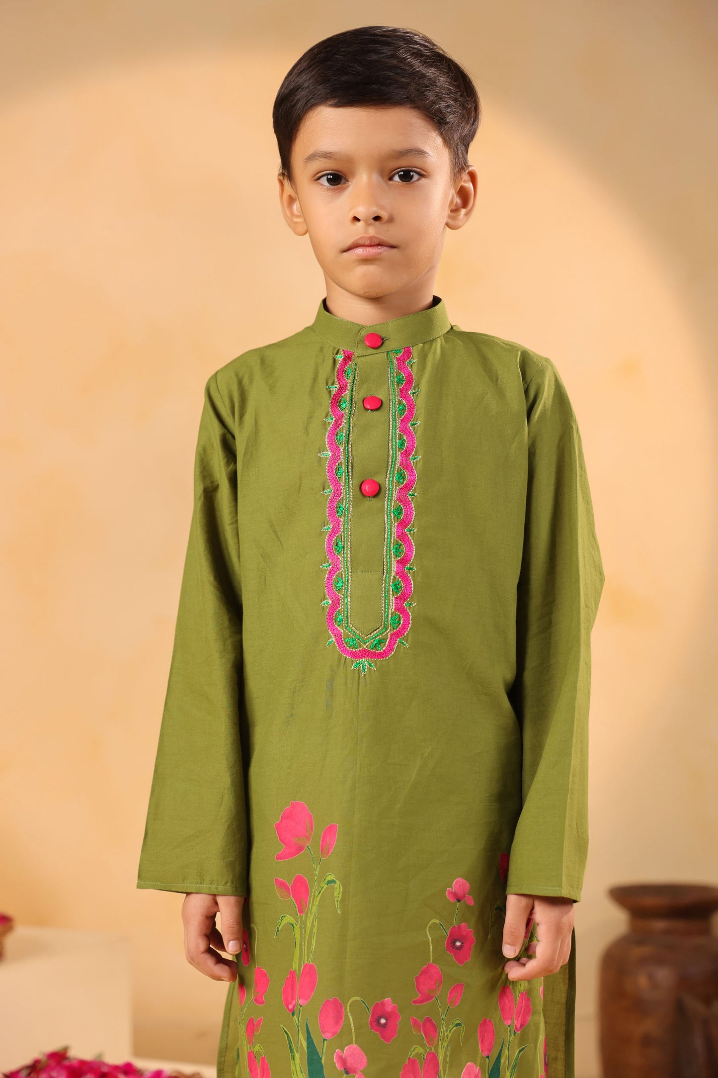 BOY 2 PC GULABO KURTA SET - MEHANDI GREEN