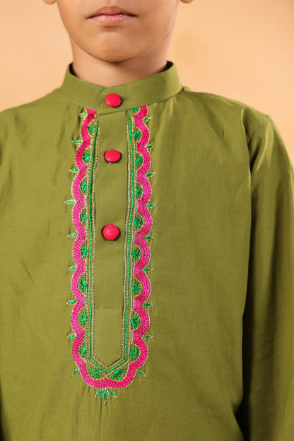 BOY 2 PC GULABO KURTA SET - MEHANDI GREEN