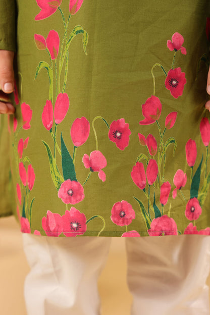BOY 2 PC GULABO KURTA SET - MEHANDI GREEN