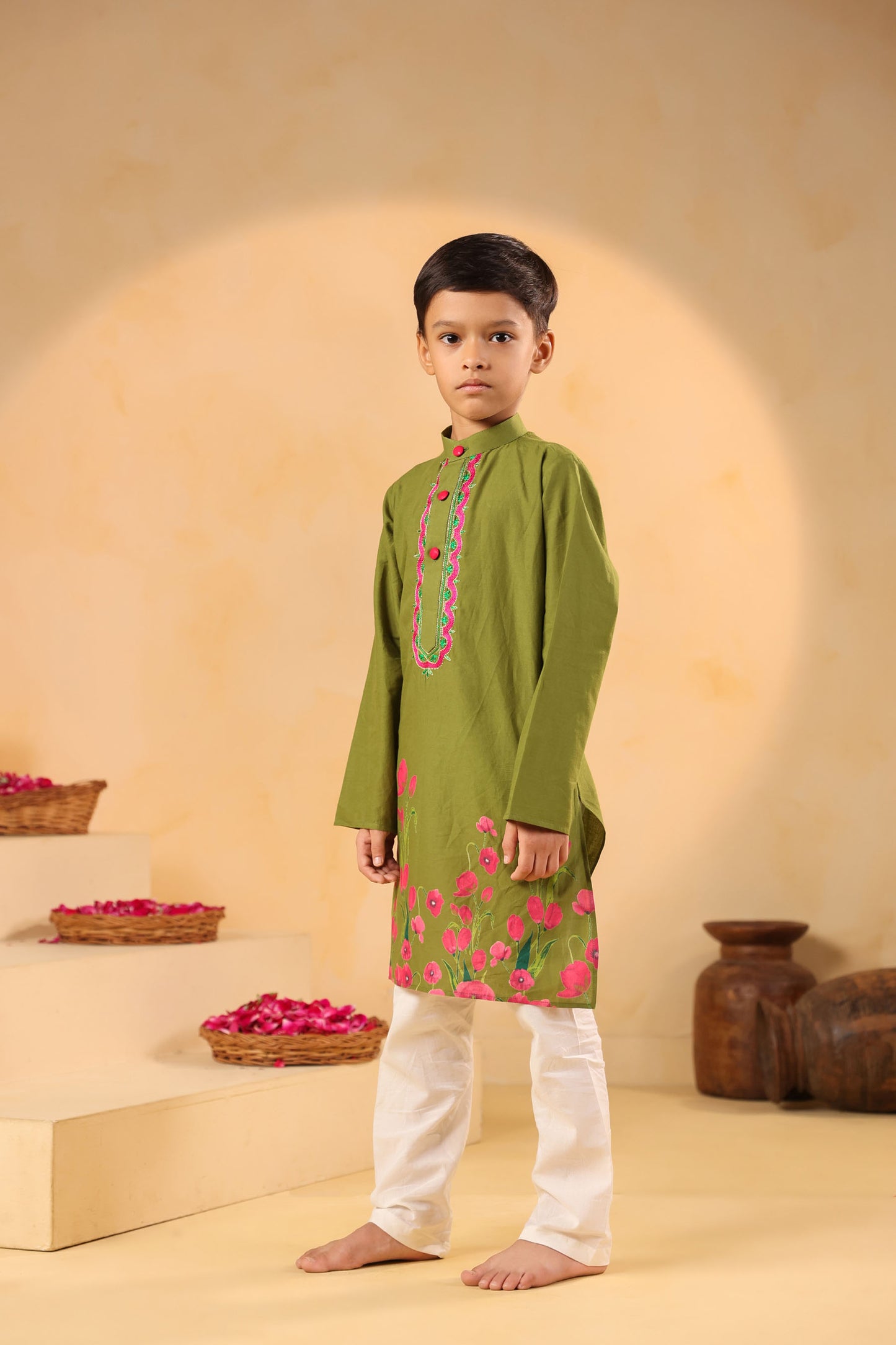 BOY 2 PC GULABO KURTA SET - MEHANDI GREEN