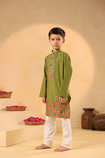 BOY 2 PC GULABO KURTA SET - MEHANDI GREEN