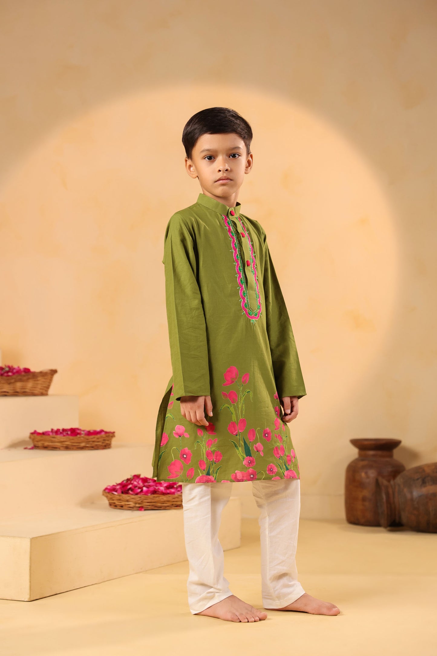 BOY 2 PC GULABO KURTA SET - MEHANDI GREEN