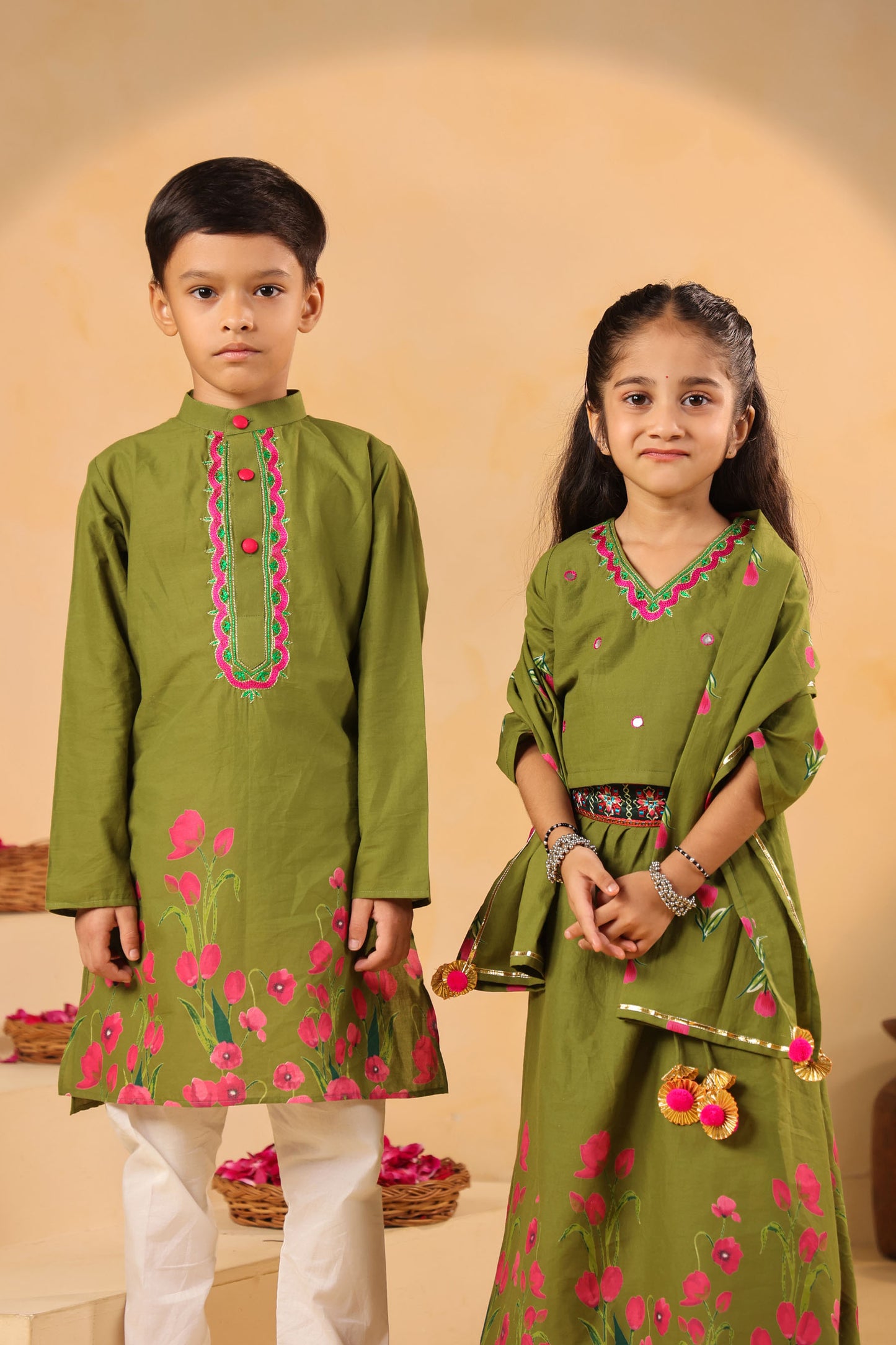 BOY 2 PC GULABO KURTA SET - MEHANDI GREEN