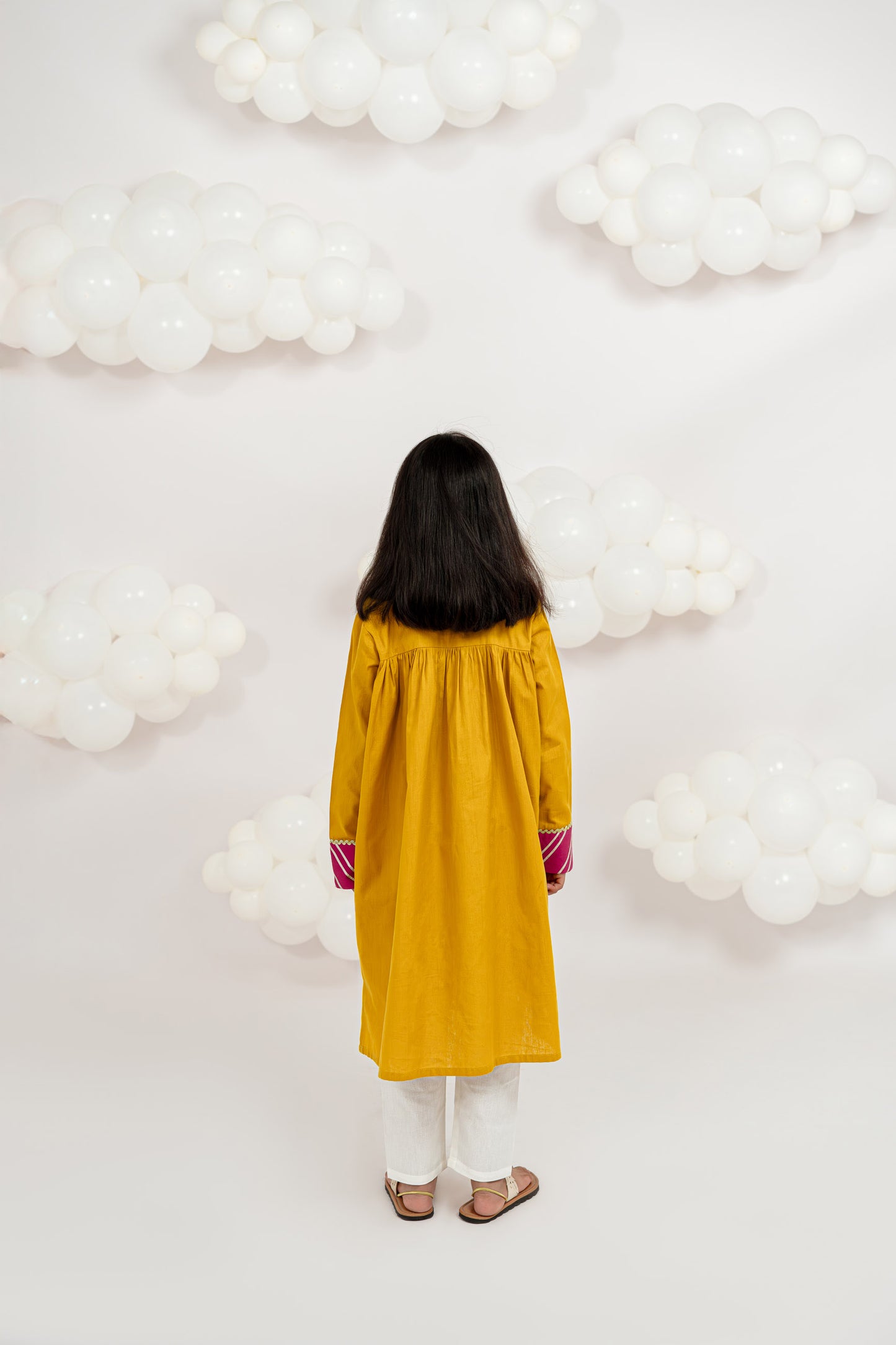 MUSTARD KURTA SET WITH PINK ACCENTS