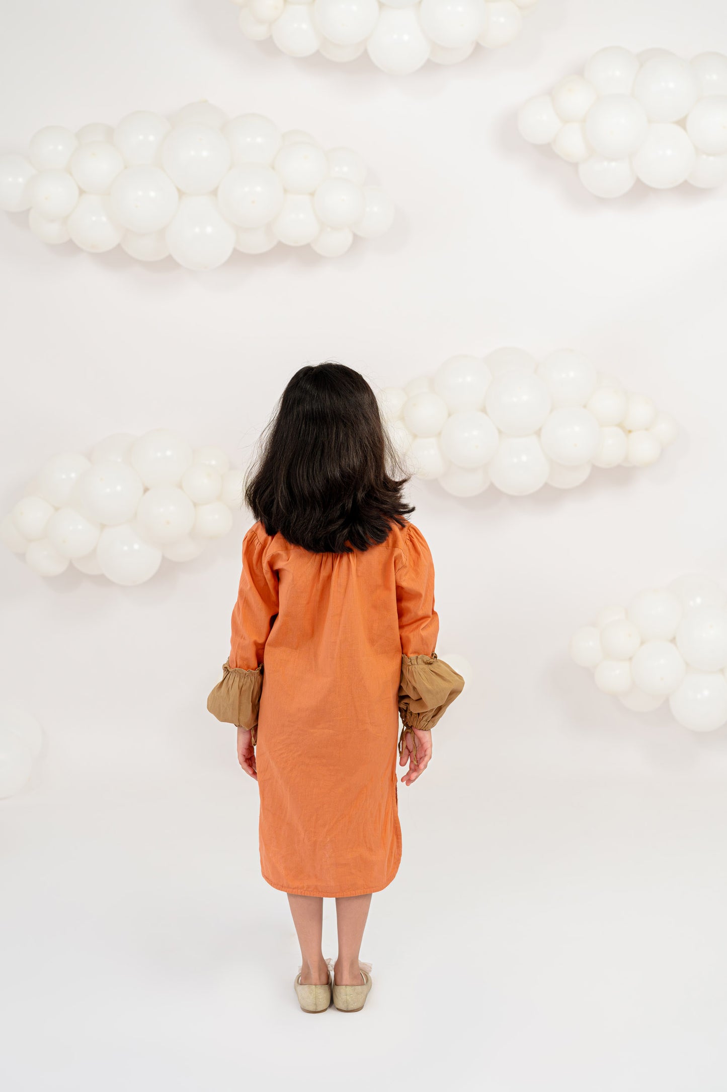 PLAYFUL PETALS PUFF SLEEVE ORANGE DRESS