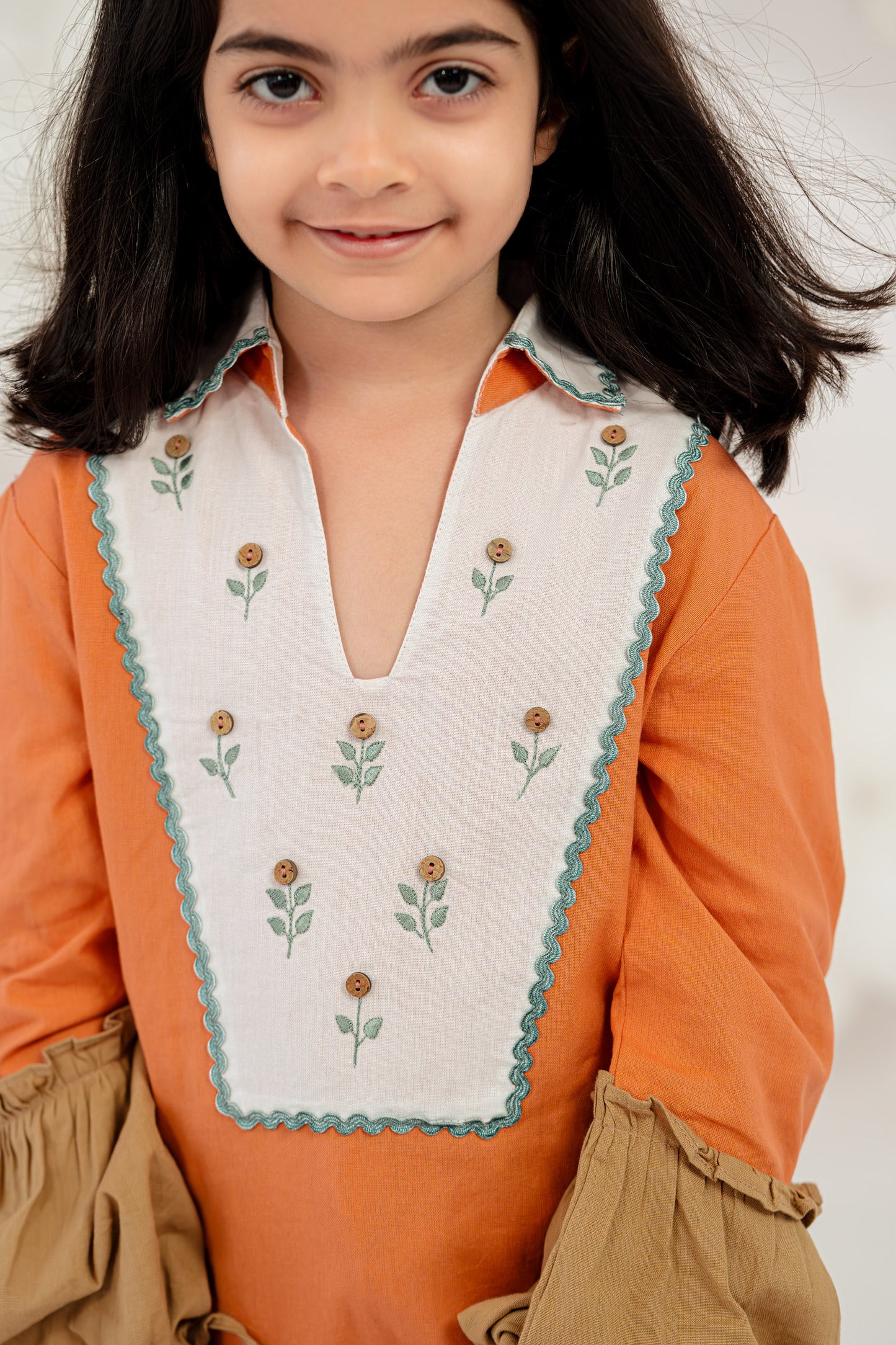 PLAYFUL PETALS PUFF SLEEVE ORANGE DRESS