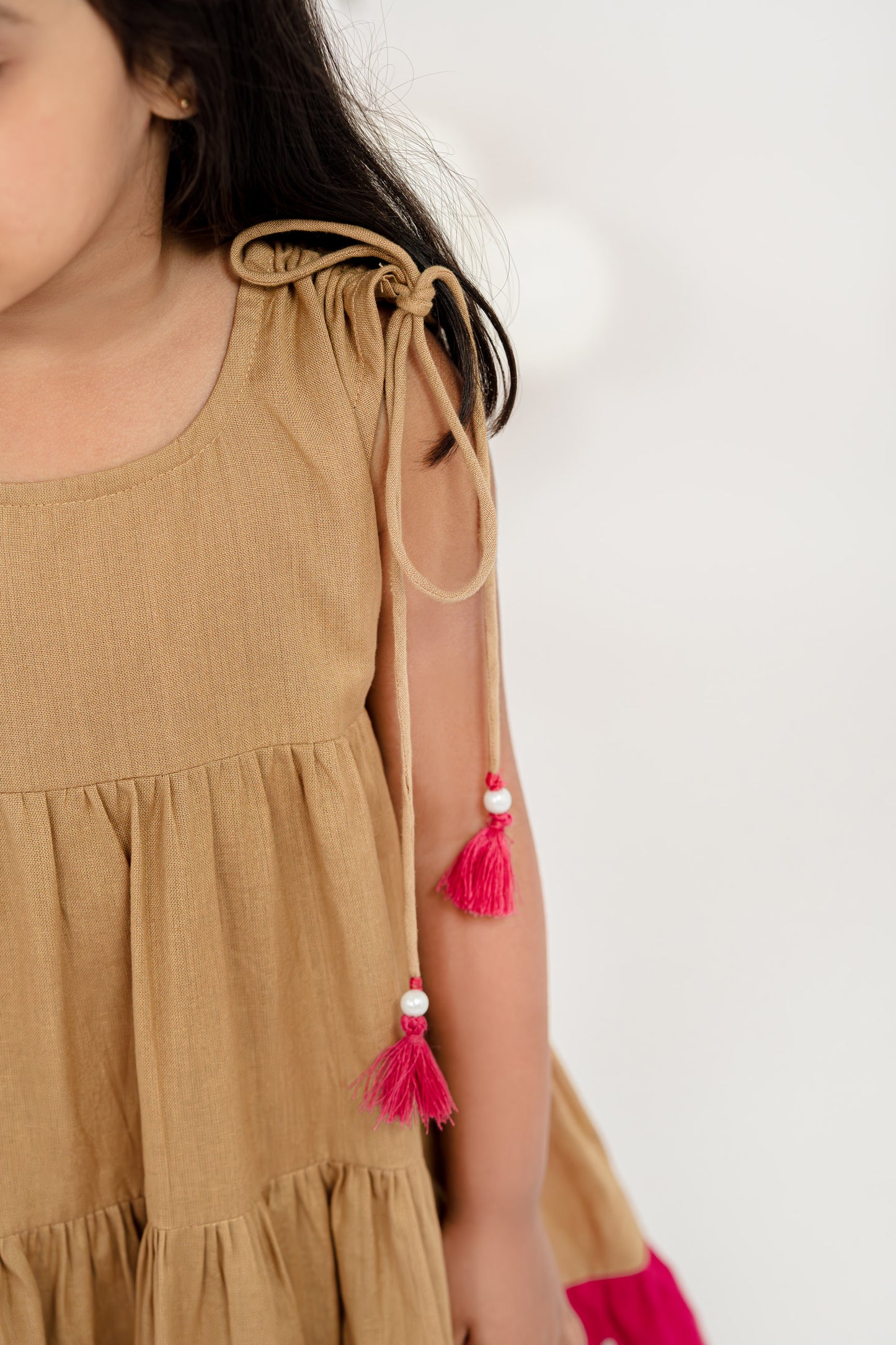 TASSEL TWIRL BEIGE DRESS