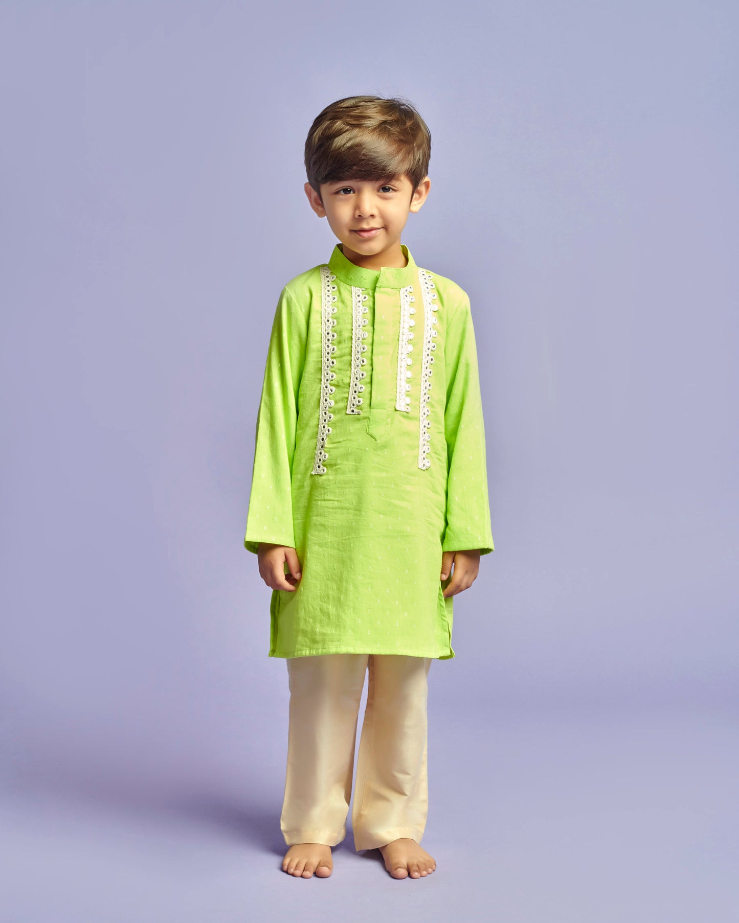 LIME GREEN KURTA SET WITH ABLA  BORDER