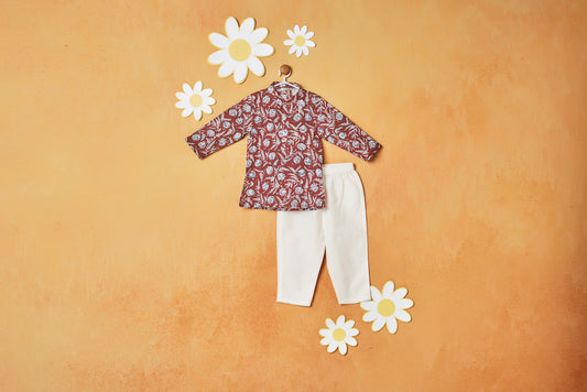 MAROON FLORAL KURTA SET