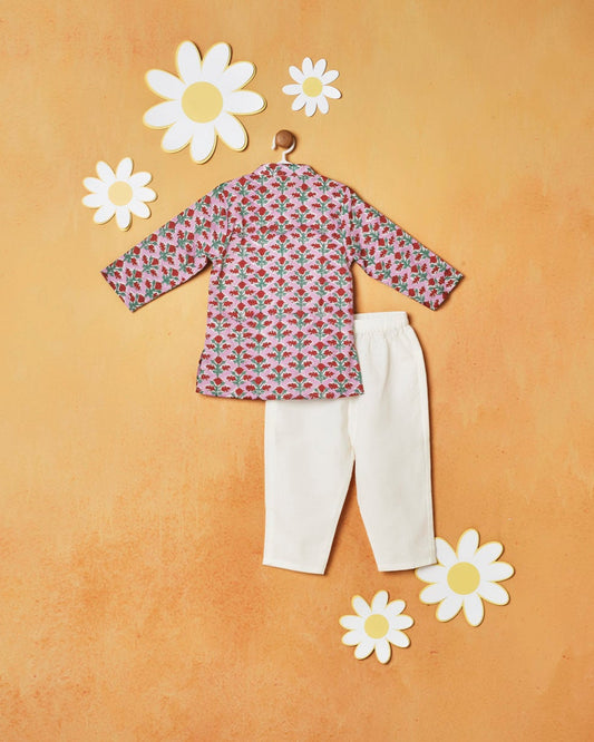 RED & PINK FLORAL KURTA SET