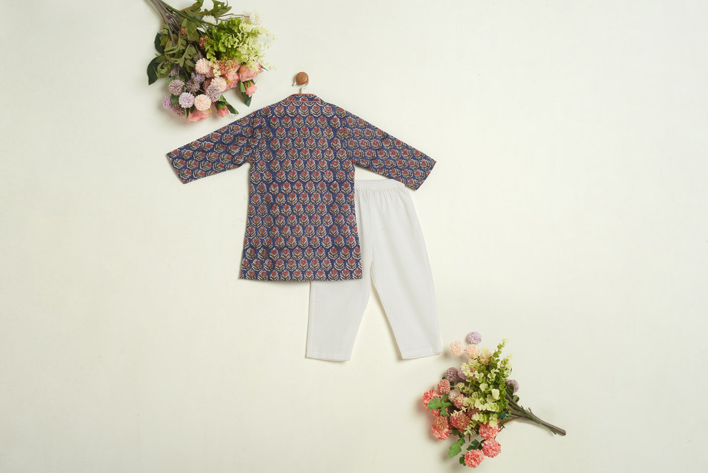 BLOCK PRINTED BLUE AND ORANGE KURTA SET