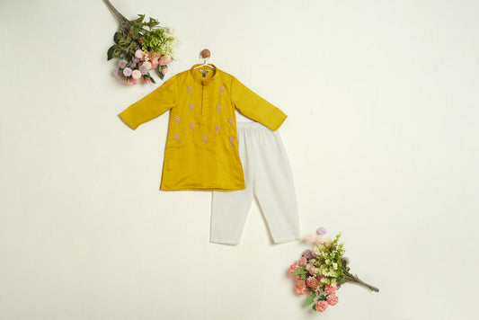 ZARDOZI FLOWER YELLOW KURTA SET