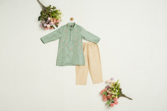 ZARDOZI FLOWER SEA GREEN KURTA SET