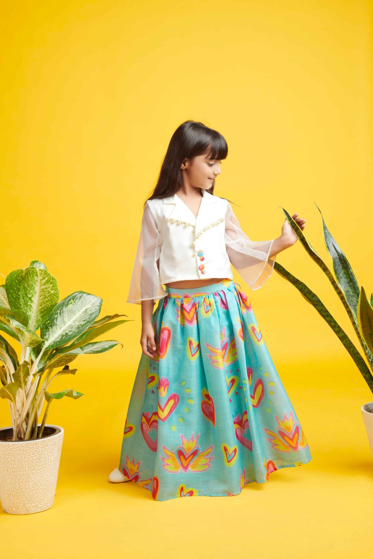 MULTI COLOR HEART PRINT SKIRT TOP