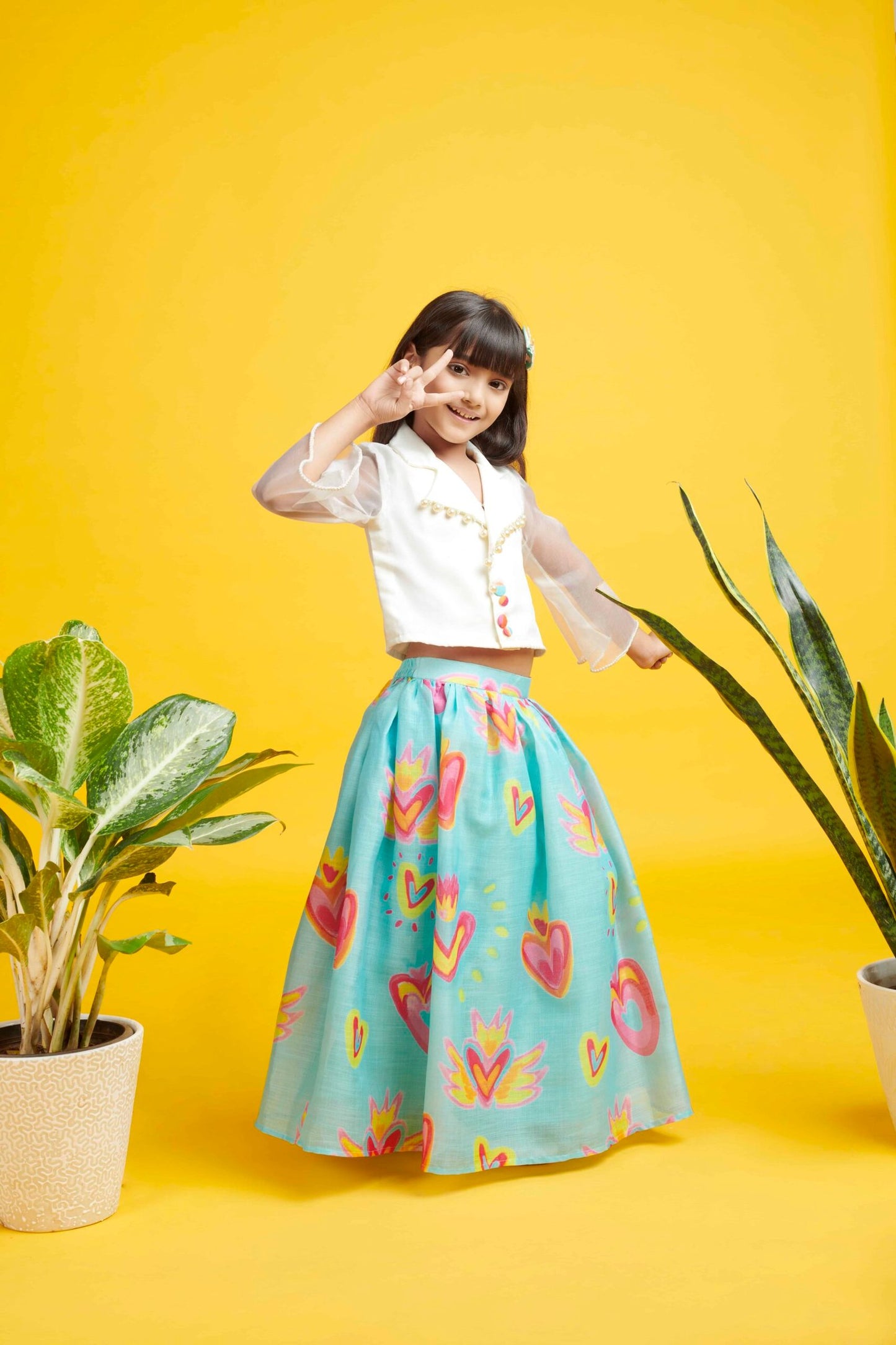 MULTI COLOR HEART PRINT SKIRT TOP