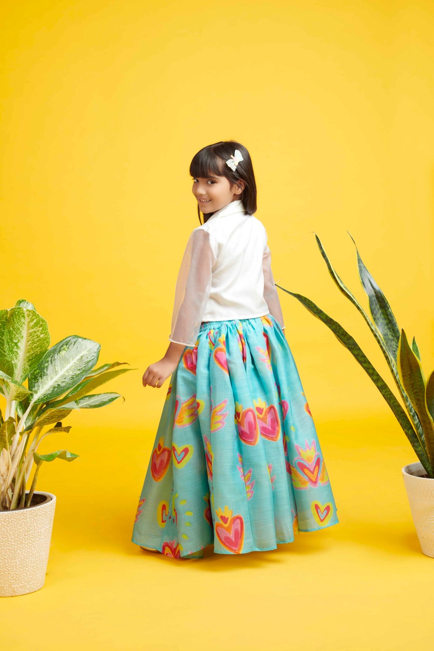 MULTI COLOR HEART PRINT SKIRT TOP