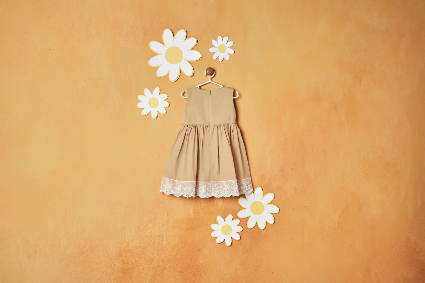 WHITE POM POM BEIGE DRESS