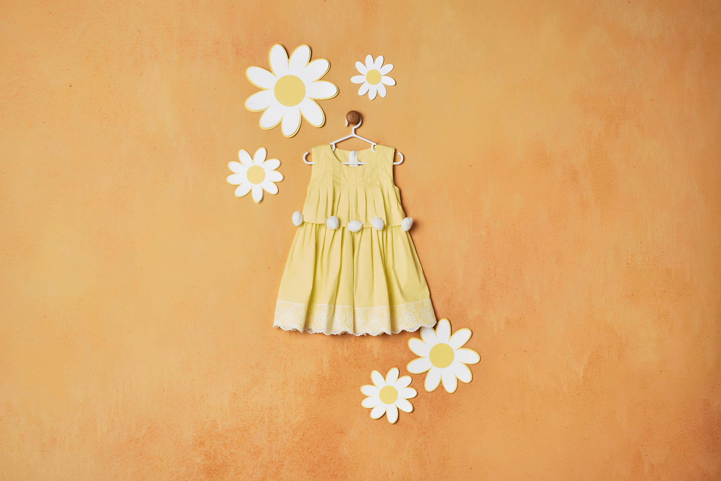 WHITE POM POM YELLOW DRESS