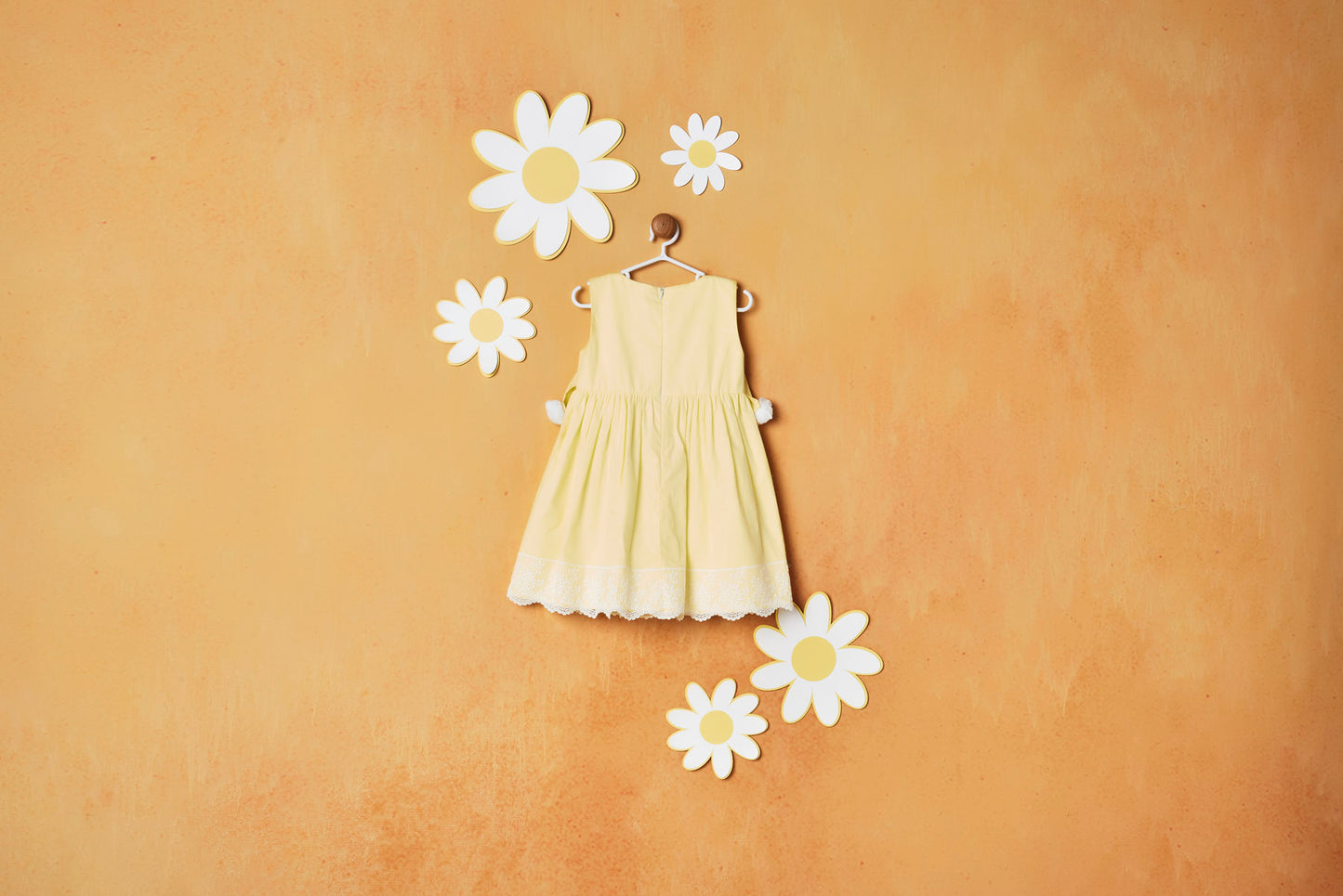WHITE POM POM YELLOW DRESS