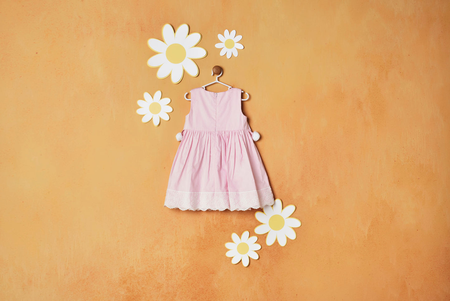 WHITE POM POM PINK DRESS