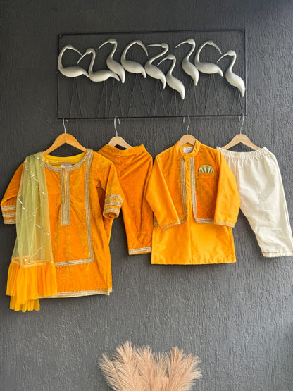 YELLOW VELVET KURTA SET