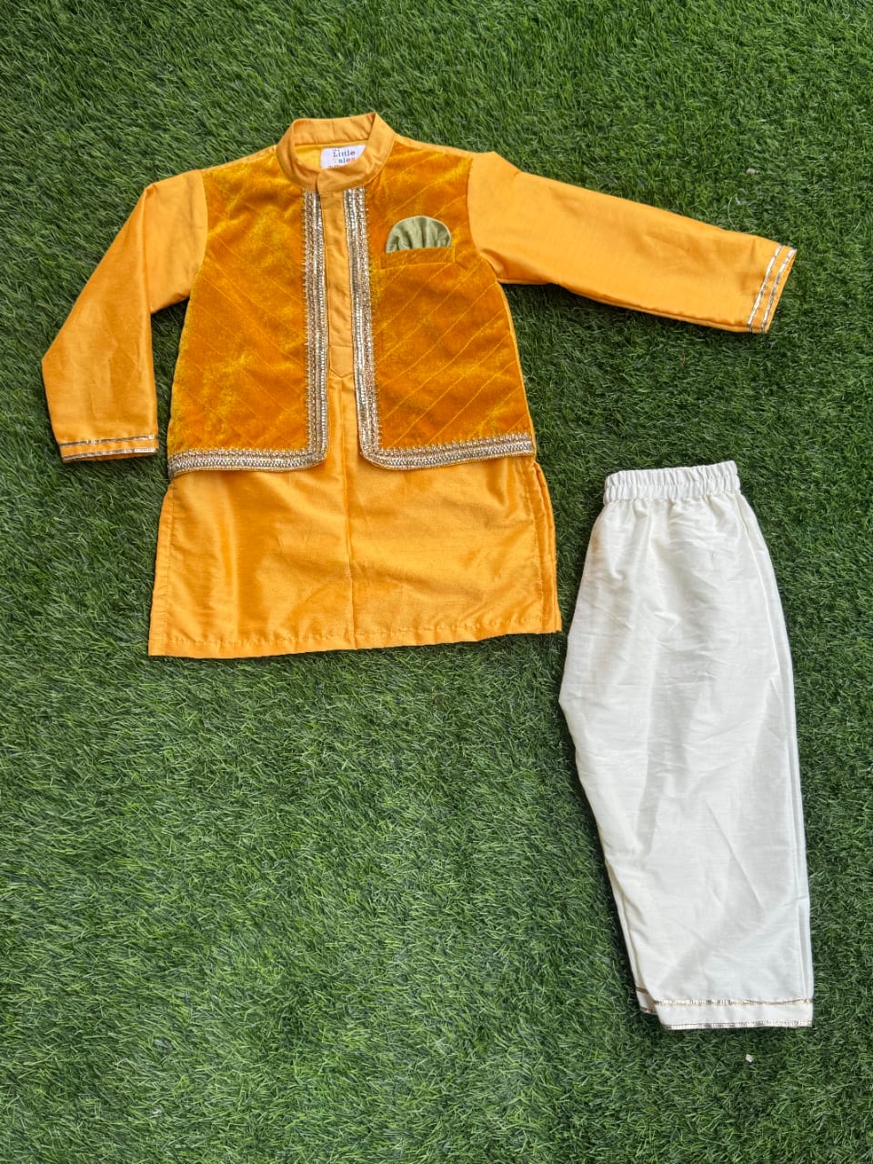 YELLOW VELVET KURTA SET