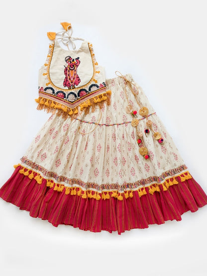 Halemons Girls Pure Handloom Pleated Festive Lehenga Choli Shrinathji