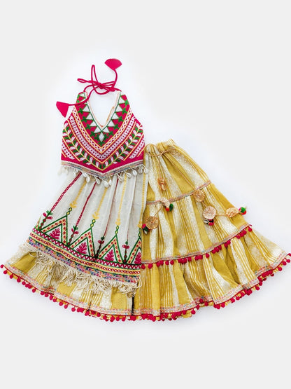 Halemons Girls Pure Cotton Halter Neck Double Layered Lehenga Choli