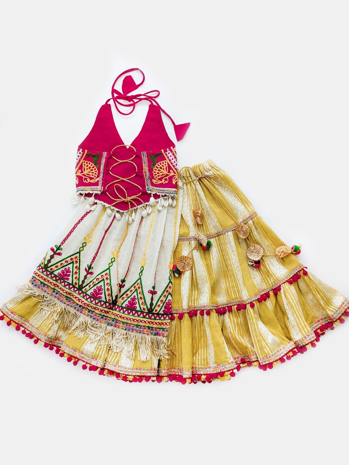 Halemons Girls Pure Cotton Halter Neck Double Layered Lehenga Choli