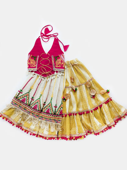 Halemons Girls Pure Cotton Halter Neck Double Layered Lehenga Choli