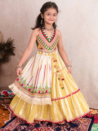 Halemons Girls Pure Cotton Halter Neck Double Layered Lehenga Choli