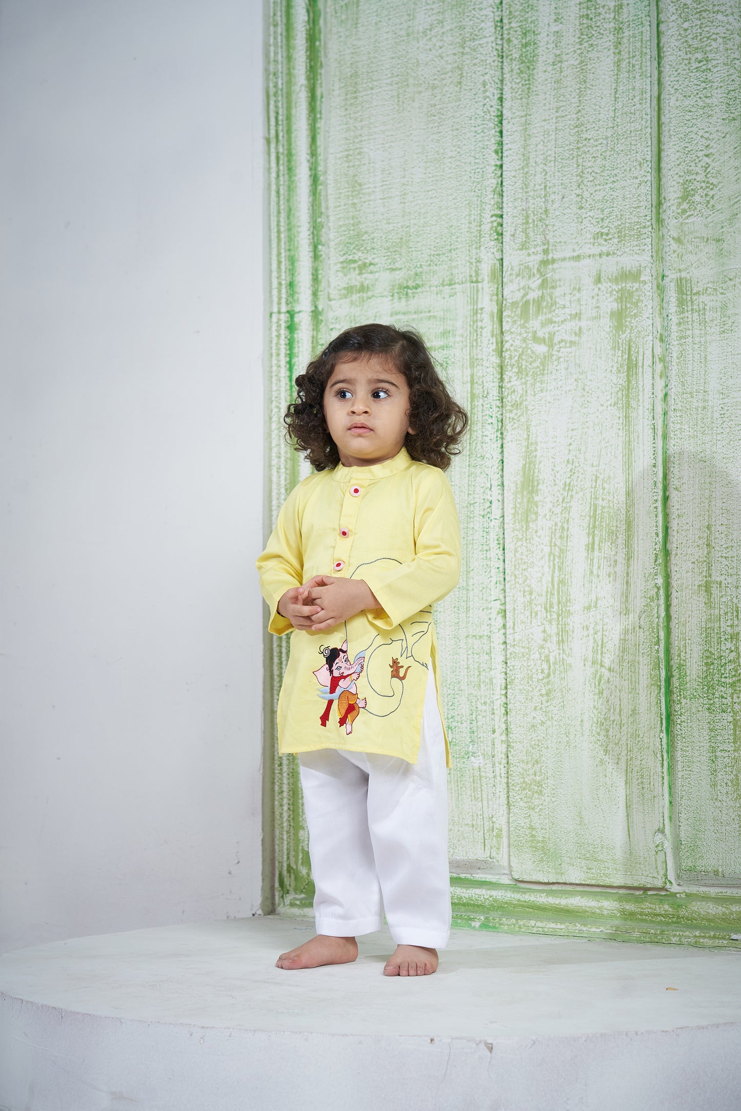 LEMON YELLOW GANPATI KURTA