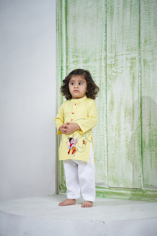 LEMON YELLOW GANPATI KURTA