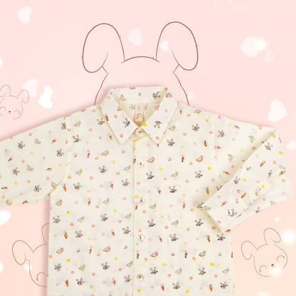 Bunny & Carrot Print Boys Collar Shirt