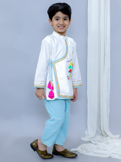KIDS PLAYING HOLI PRINTED POCKET KURTA PYJAMA SET