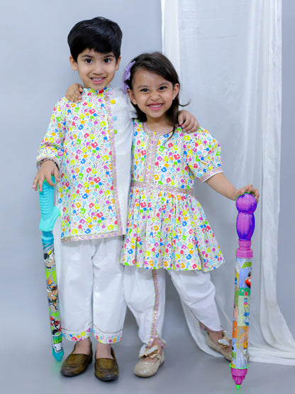 MULTICOLOR HANDS HOLI KURTA DHOTI SET