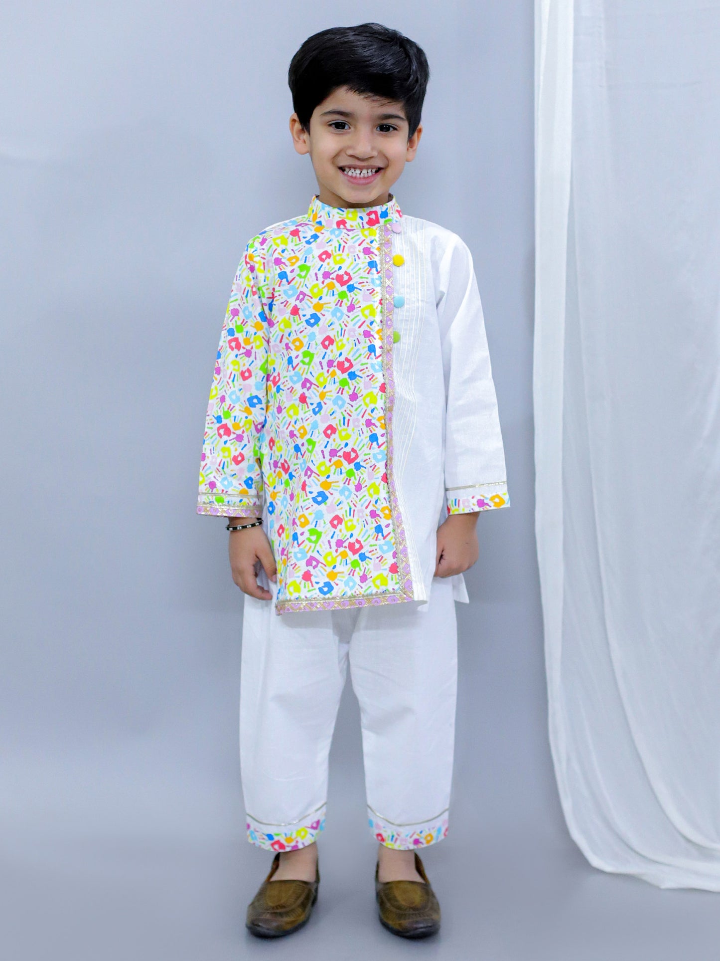 MULTICOLOR HANDS HOLI KURTA PYJAMA SET