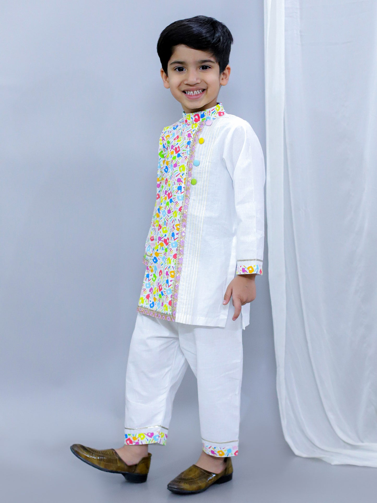 MULTICOLOR HANDS HOLI KURTA PYJAMA SET