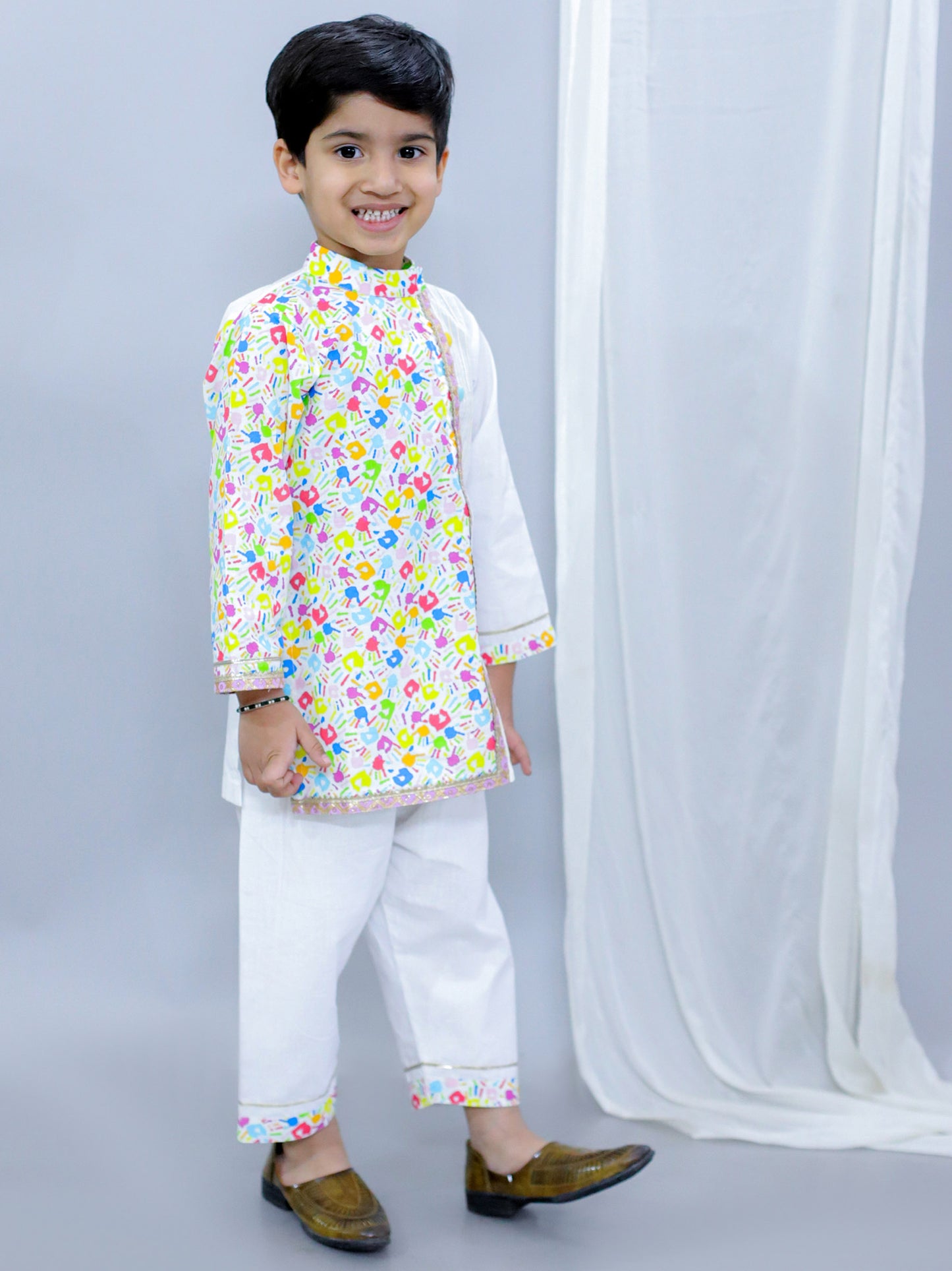 MULTICOLOR HANDS HOLI KURTA PYJAMA SET