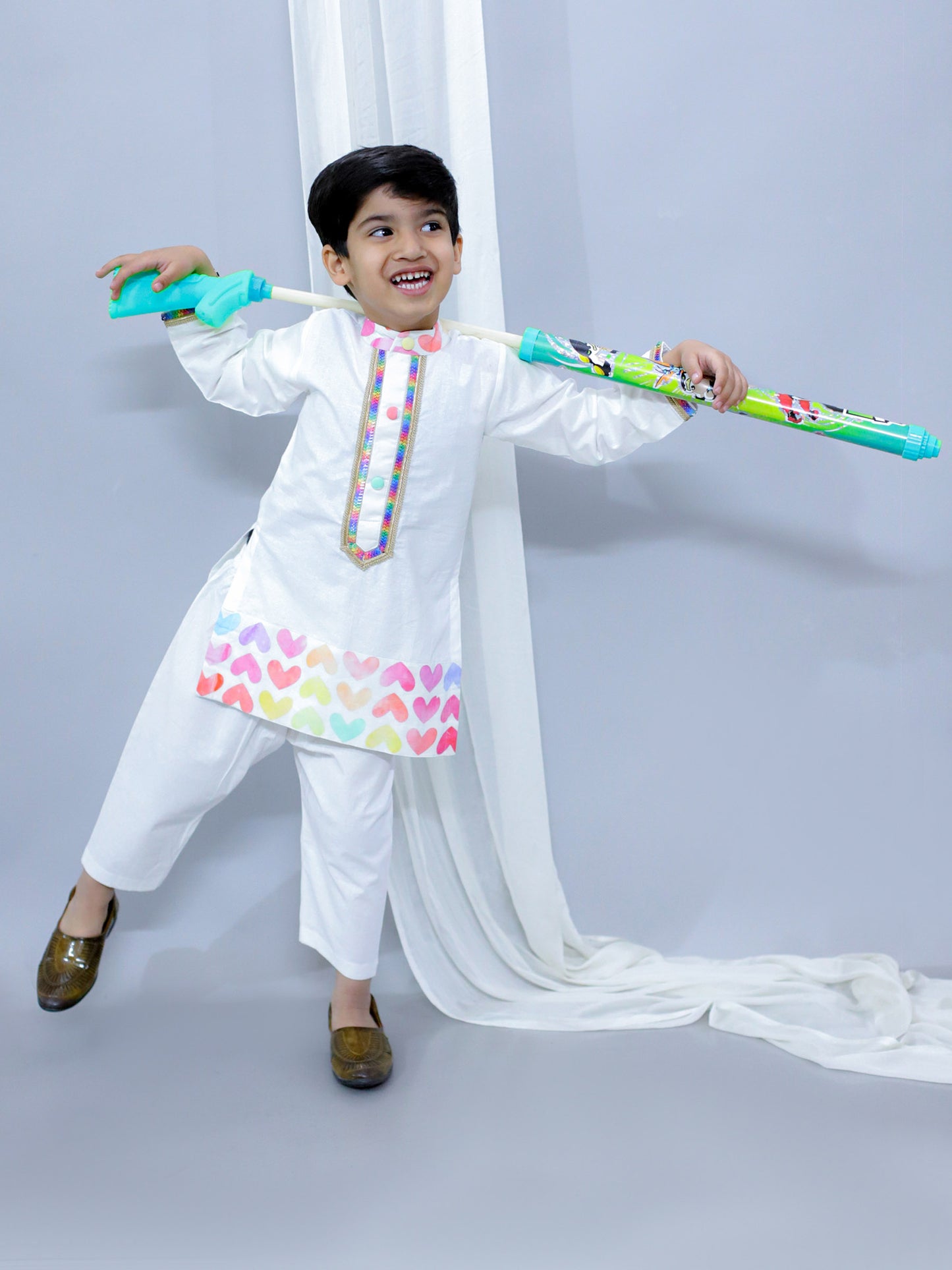 MULTI HEART KURTA PYJAMA SET