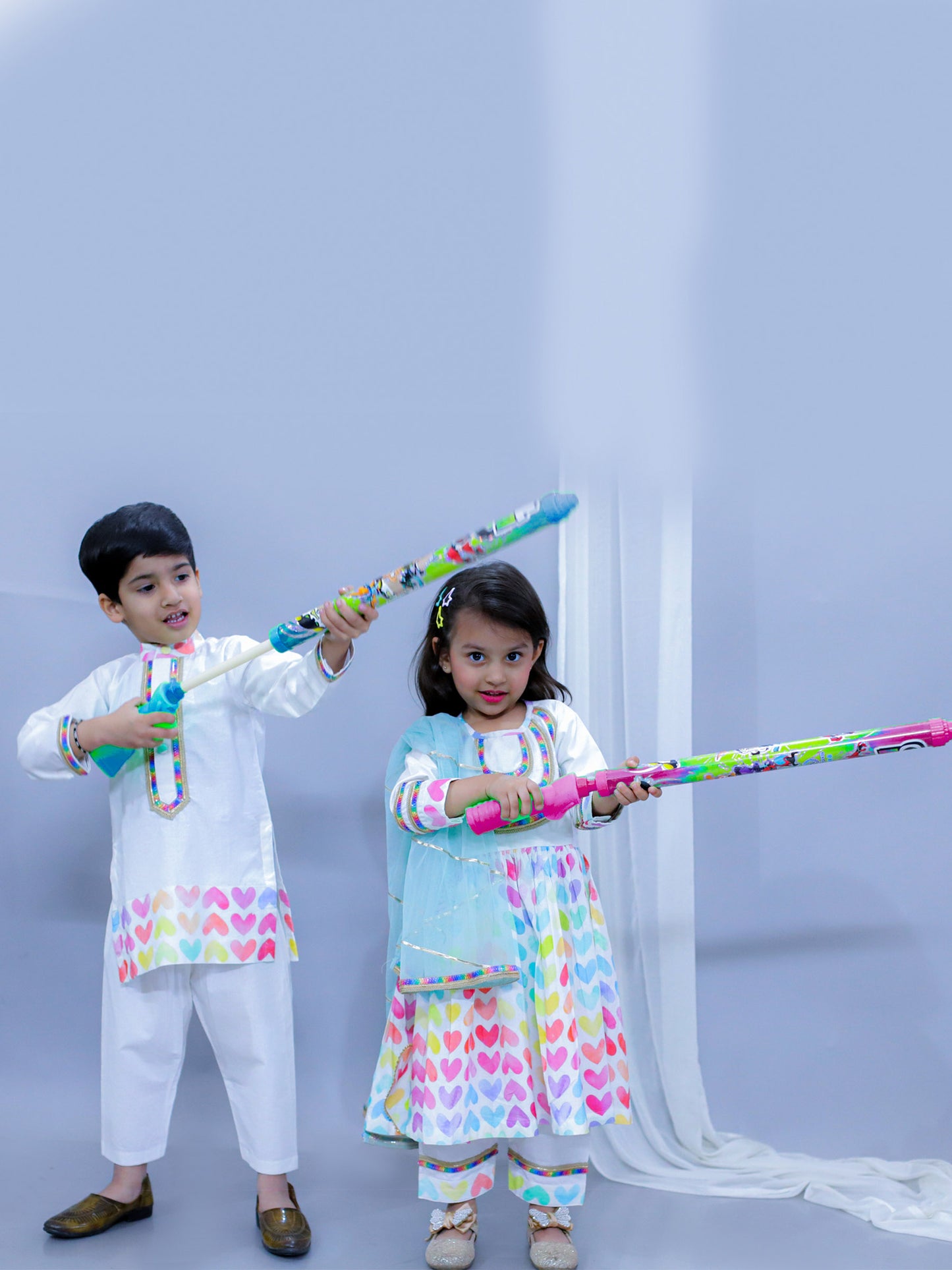 WHITE MULTICOLOR HEART PRINTS KURTA SET