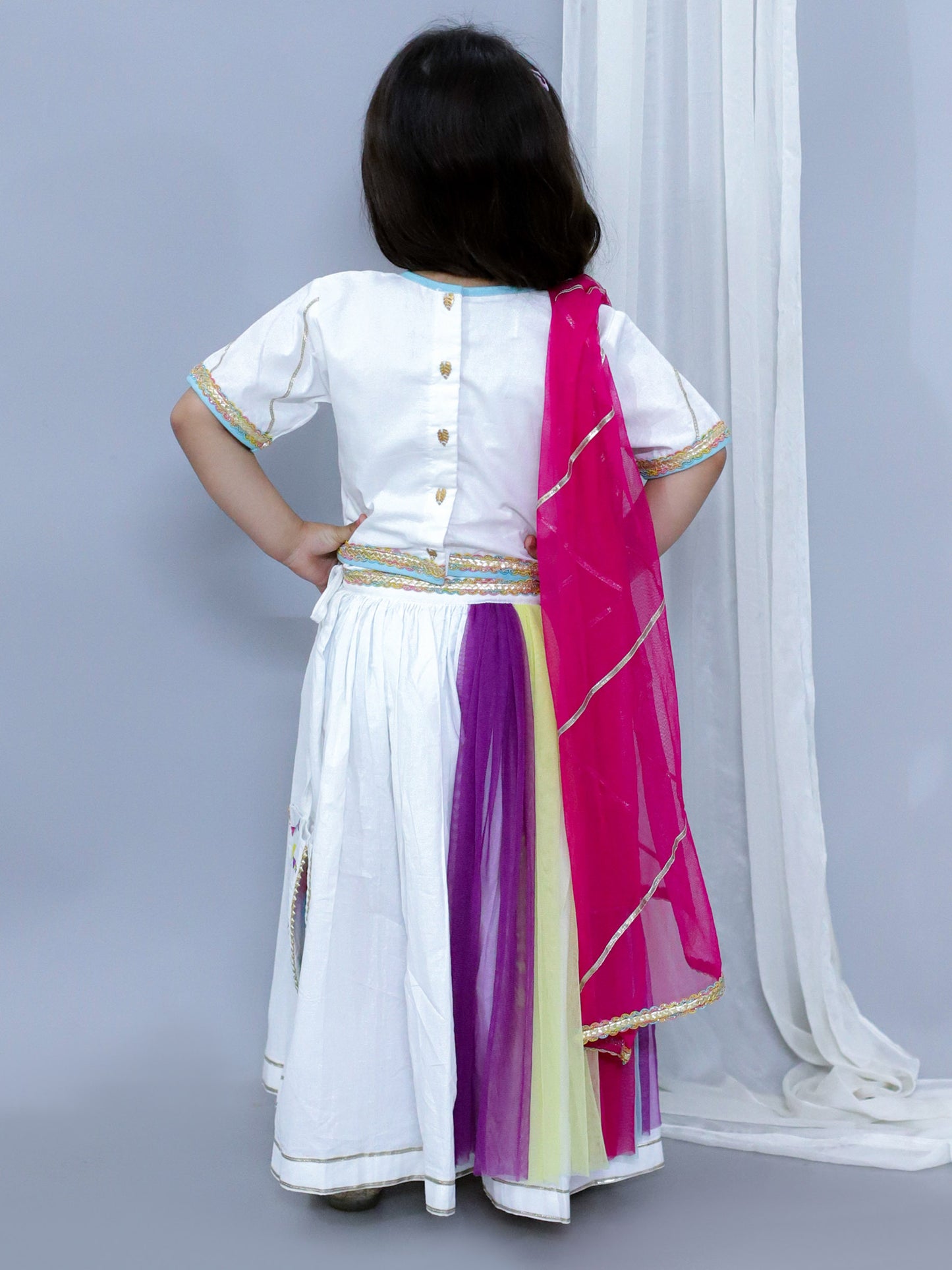 KIDS PLAYING HOLI PRINT WHITE HOLI LEHNGA SET