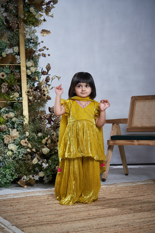 YELLOW TISSUE  SHARARA SET