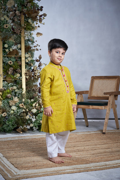 YELLOW PINK KURTA SET